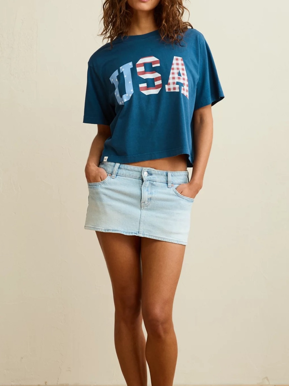 American Eagle Outfitters Blue USA Graphic Crop Tee
